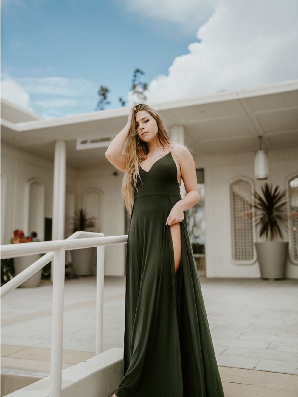 Forever 21 Olive Green Spaghetti Strap Maxi Dress with High Slits on both Sides